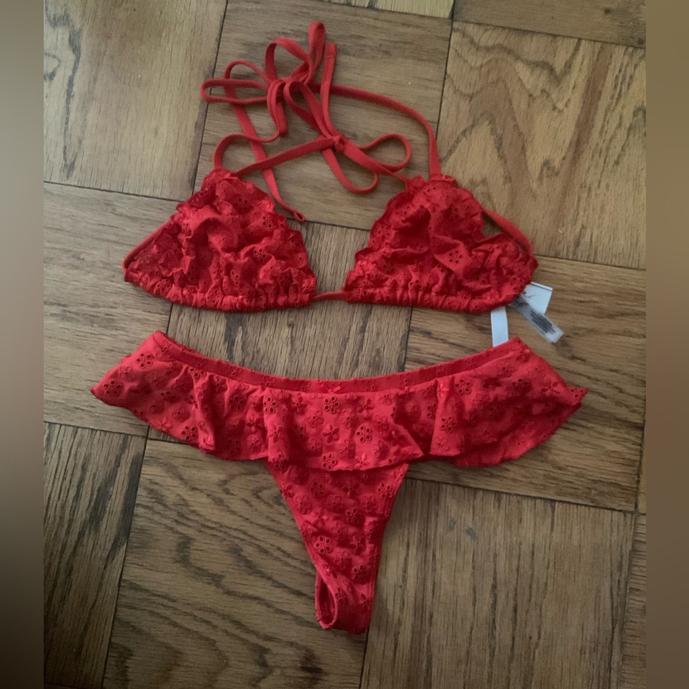 Pink By Frankie’s Bikini Red Eyelet Bikini Sz. L/S